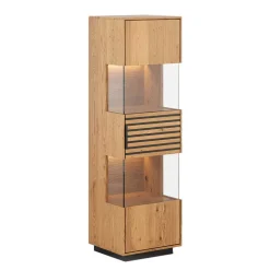 Wohnen Schmale Massivholz Vitrine mit LED Beleuchtung - Eribella
