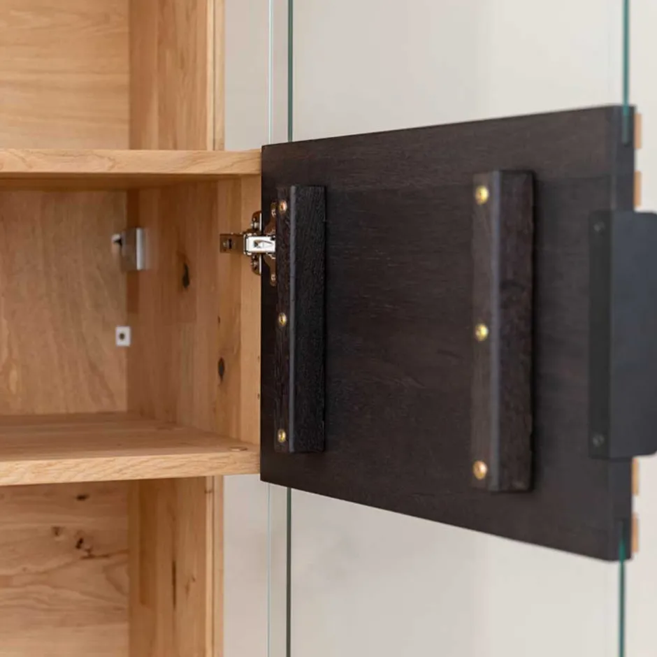 Wohnen Schmale Massivholz Vitrine mit LED Beleuchtung - Eribella