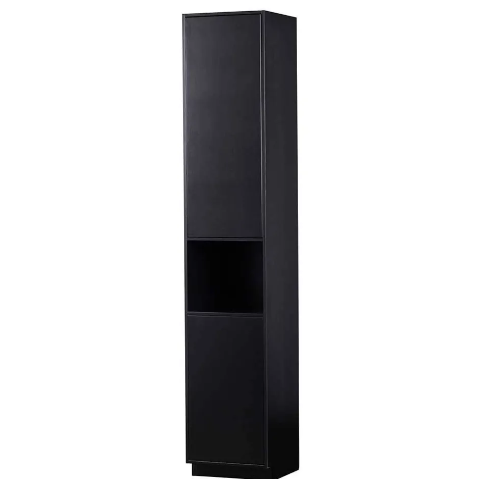 Wohnen Schmaler Hochschrank in Schwarz Kiefernholz teilmassiv - Niwidus