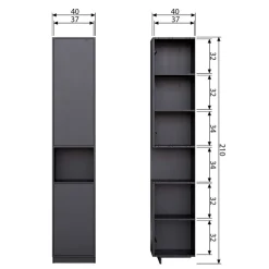 Wohnen Schmaler Hochschrank in Schwarz Kiefernholz teilmassiv - Niwidus