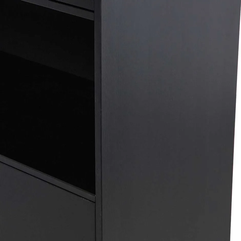 Wohnen Schmaler Hochschrank in Schwarz Kiefernholz teilmassiv - Niwidus