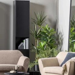 Wohnen Schmaler Hochschrank in Schwarz Kiefernholz teilmassiv - Niwidus