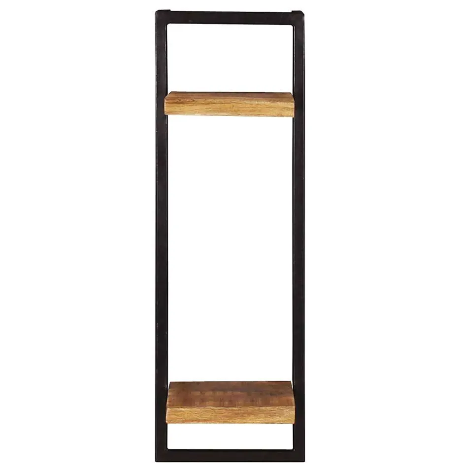 Wohnen Schmales Industrial Wandregal mit zwei Holzablagen - Evradon
