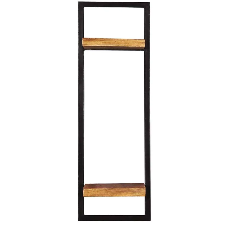 Wohnen Schmales Industrial Wandregal mit zwei Holzablagen - Evradon