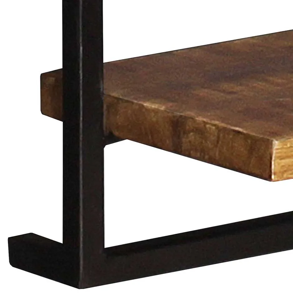 Wohnen Schmales Industrial Wandregal mit zwei Holzablagen - Evradon