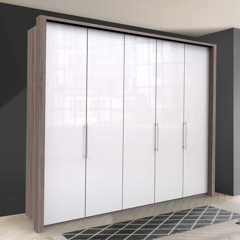 Wohnen Schrank in Weiß Glas & Eiche Dunkel - Empresian