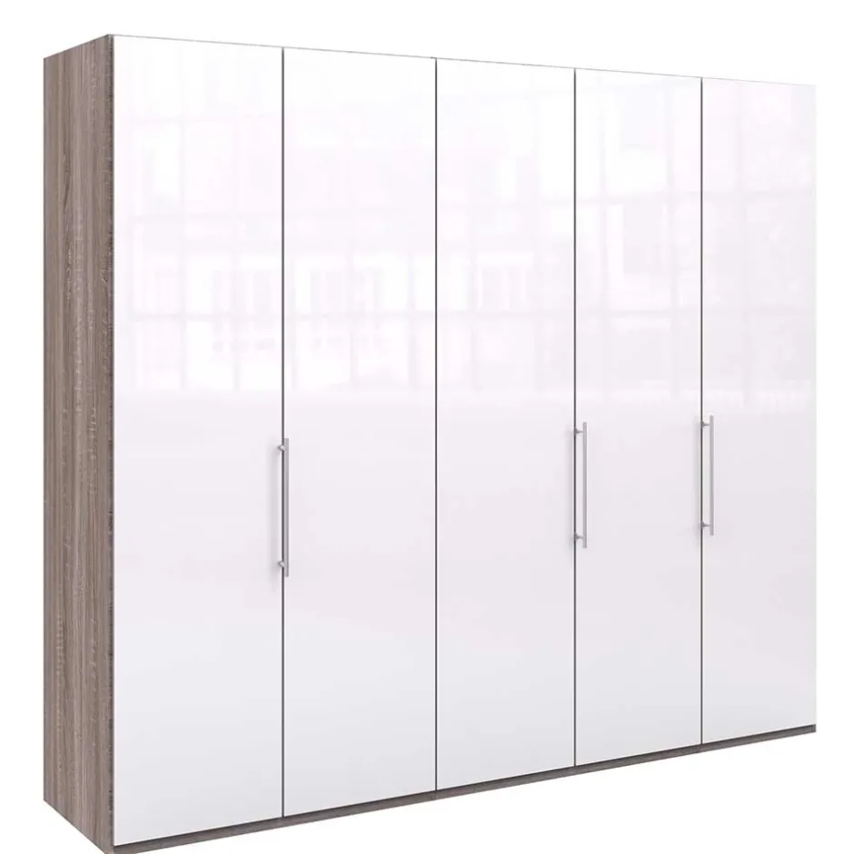 Wohnen Schrank in Weiß Glas & Eiche Dunkel - Empresian