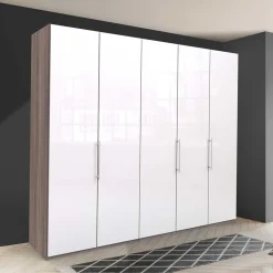 Wohnen Schrank in Weiß Glas & Eiche Dunkel - Empresian