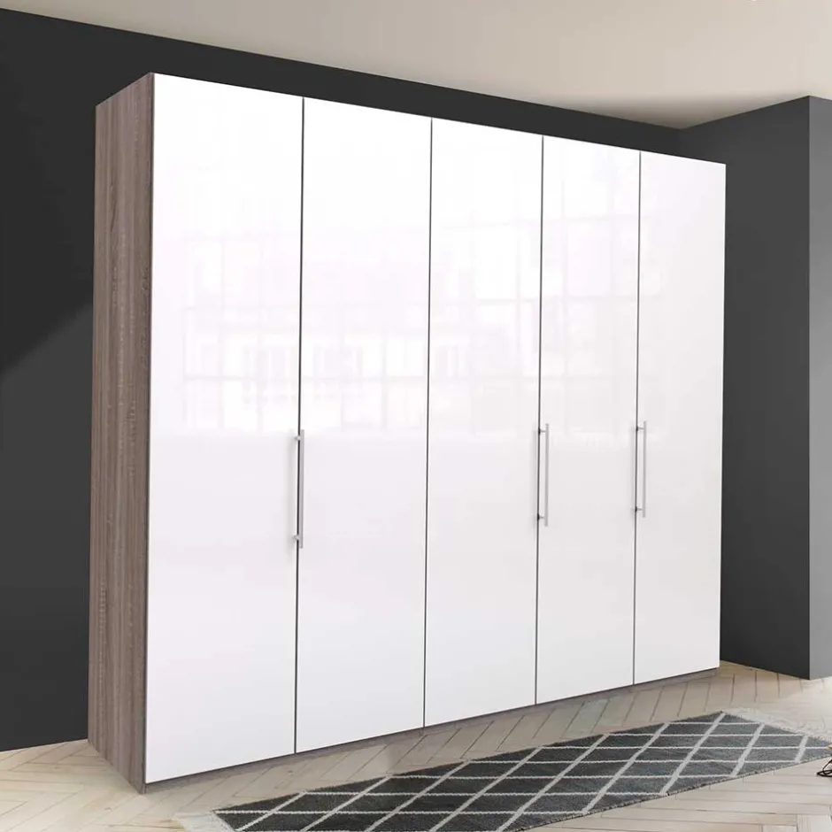 Wohnen Schrank in Weiß Glas & Eiche Dunkel - Empresian