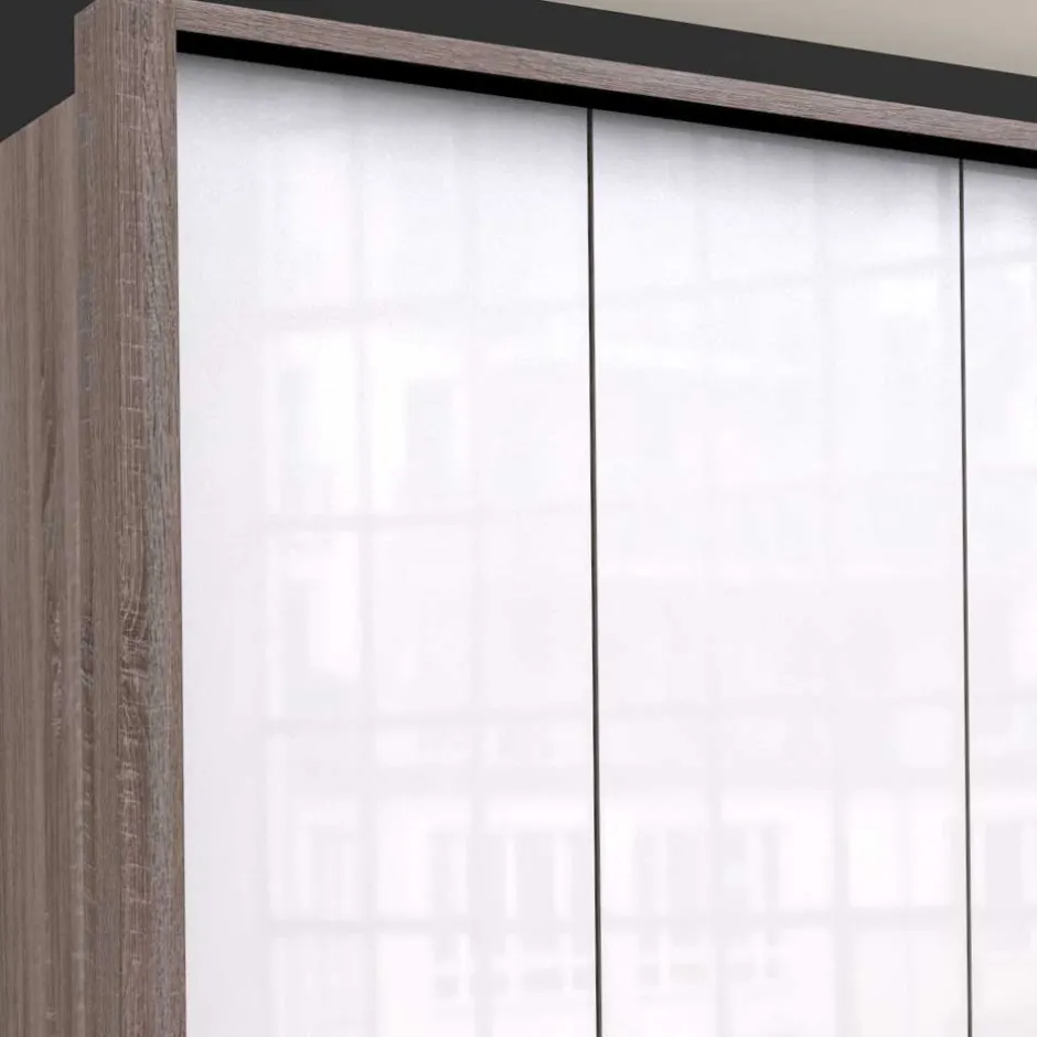 Wohnen Schrank in Weiß Glas & Eiche Dunkel - Empresian