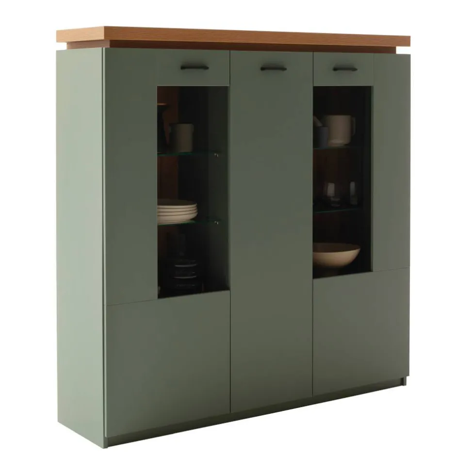 Schrank Vitrine in Graugrün und Eiche - Kwin^Wohnen