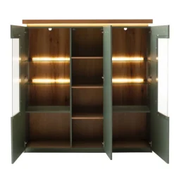 Schrank Vitrine in Graugrün und Eiche - Kwin^Wohnen