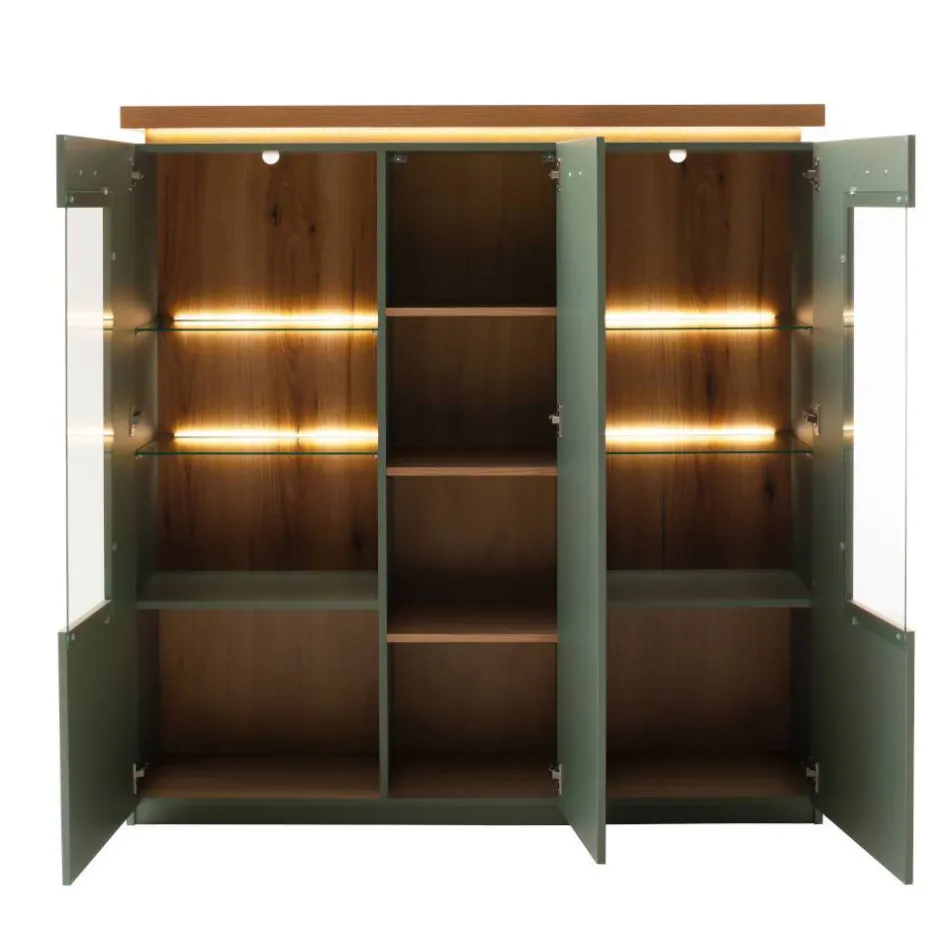 Schrank Vitrine in Graugrün und Eiche - Kwin^Wohnen