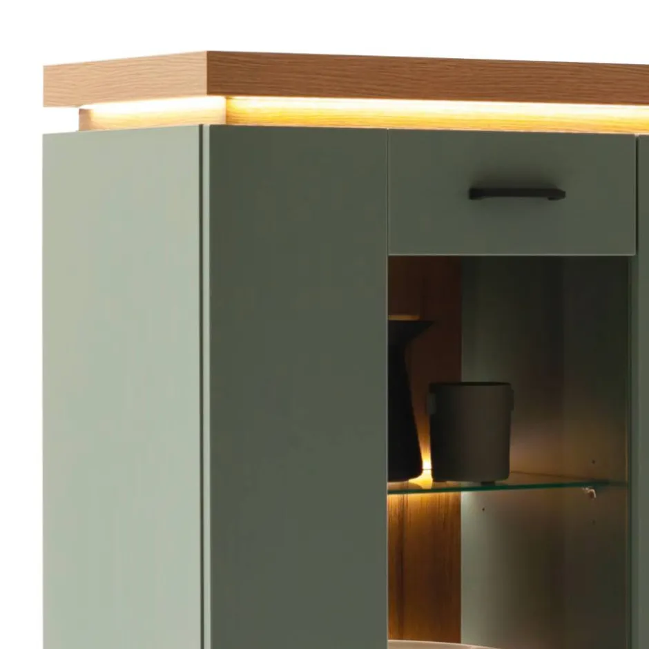 Schrank Vitrine in Graugrün und Eiche - Kwin^Wohnen