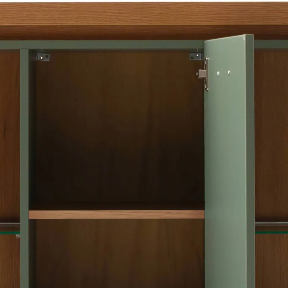 Schrank Vitrine in Graugrün und Eiche - Kwin^Wohnen