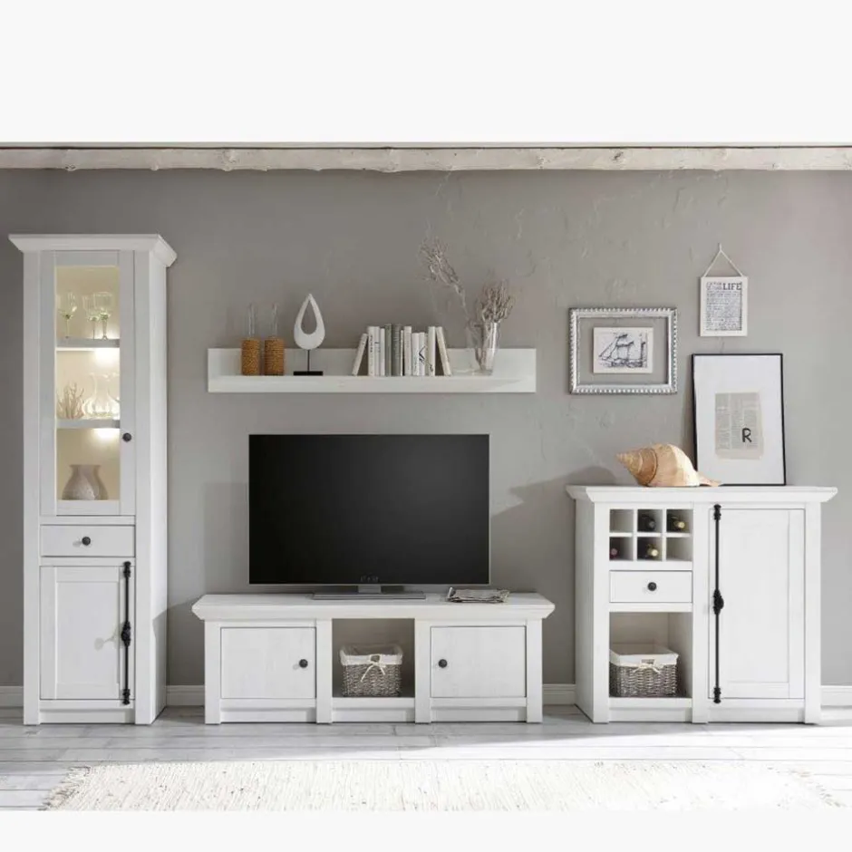 Schrankwand Chelles im weißem Landhaus-Stil (vierteilig)^Wohnen New