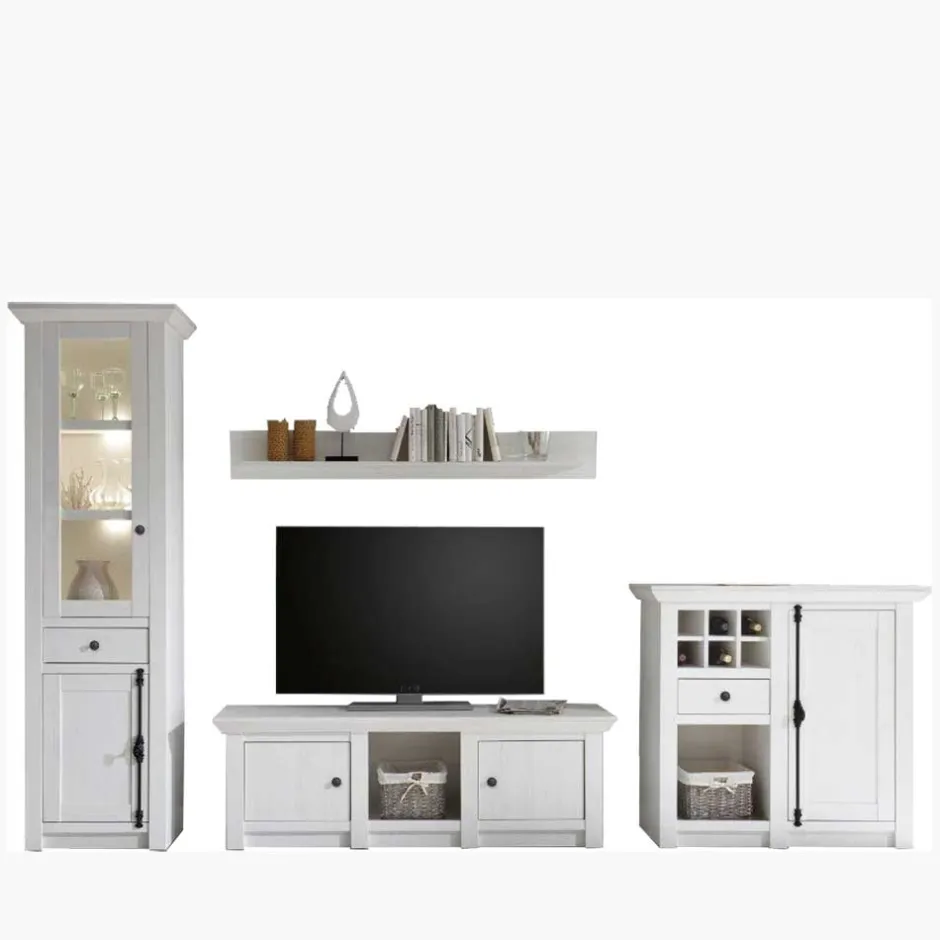 Schrankwand Chelles im weißem Landhaus-Stil (vierteilig)^Wohnen New