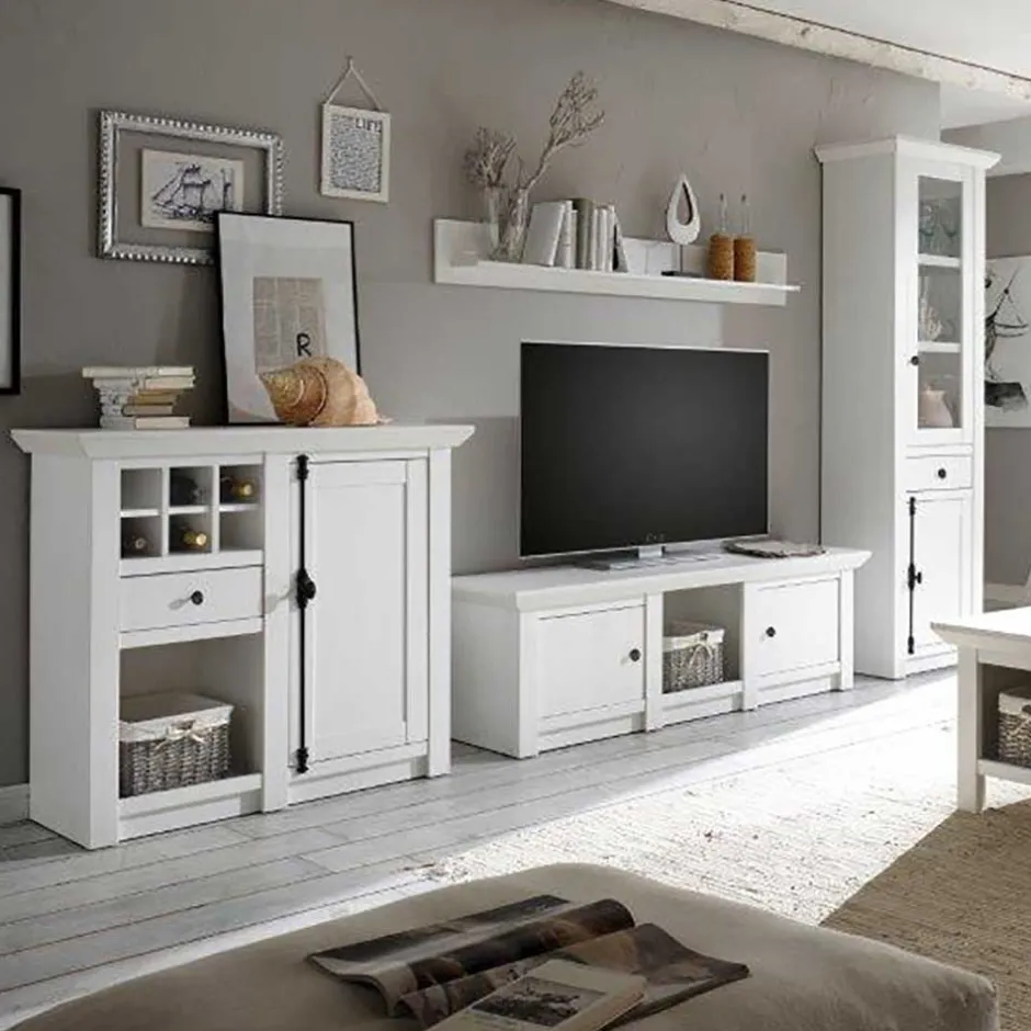 Schrankwand Chelles im weißem Landhaus-Stil (vierteilig)^Wohnen New