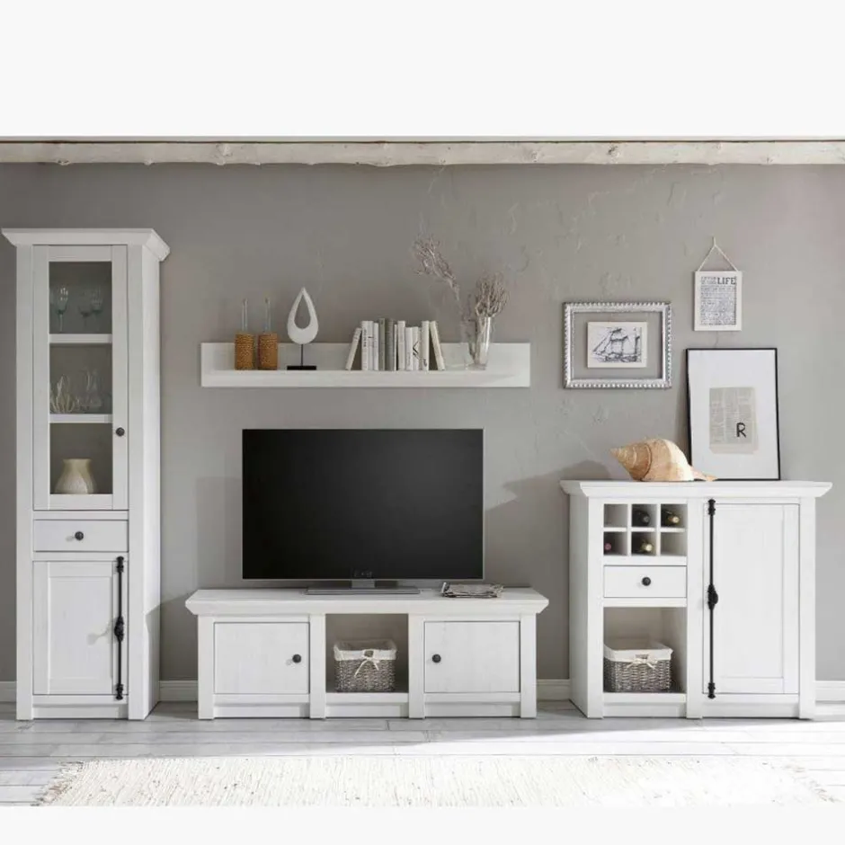 Schrankwand Chelles im weißem Landhaus-Stil (vierteilig)^Wohnen New