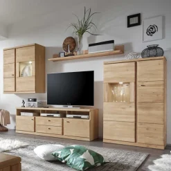 Wohnen Schrankwand Smonia aus Wildeiche Bianco (vierteilig)