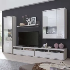 Wohnen Schrankwand Tacroma in Weiß Hochglanz (fünfteilig)