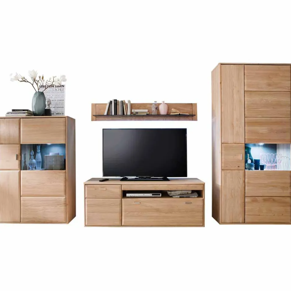 Wohnen Schrankwand Vernella in Eiche Bianco (vierteilig)