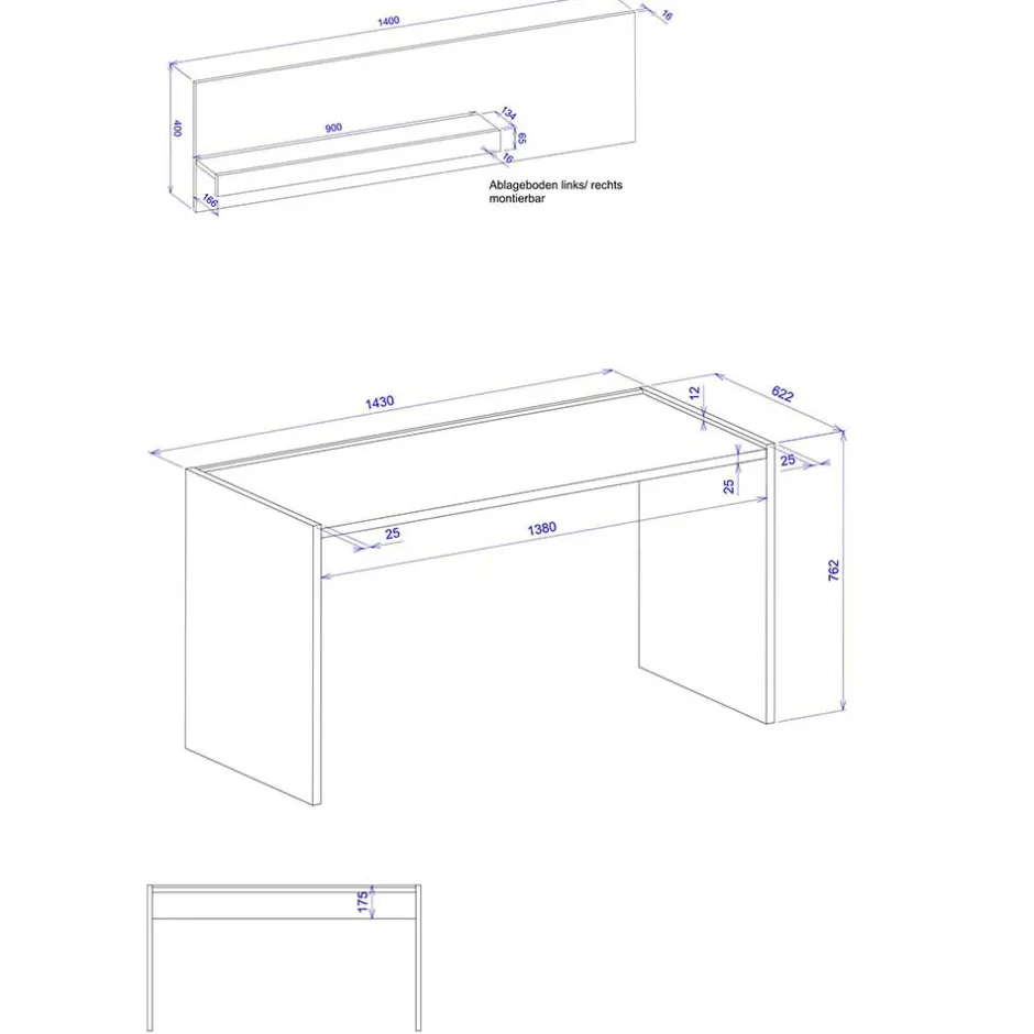 Schreibtisch & Wandboard modern - Nonessia (zweiteilig)^Wohnen
