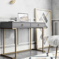 Kinder Wohnen Schreibtisch in Grau und Messing - Woman