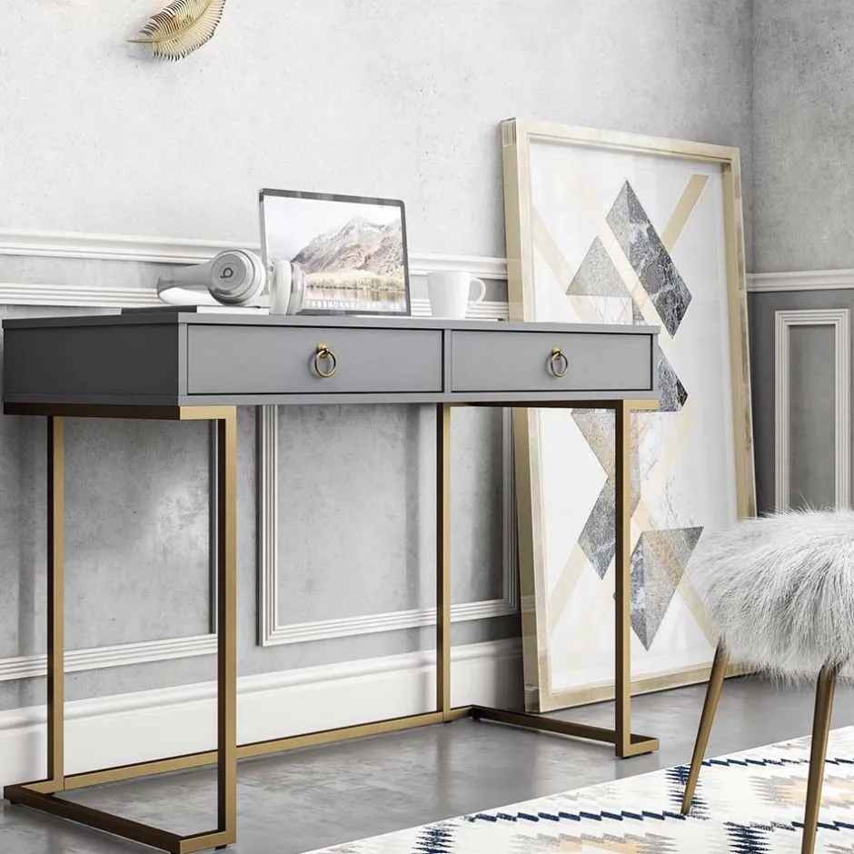 Kinder Wohnen Schreibtisch in Grau und Messing - Woman