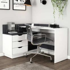 Wohnen Schreibtisch in Weiß und Anthrazit - Hugadano