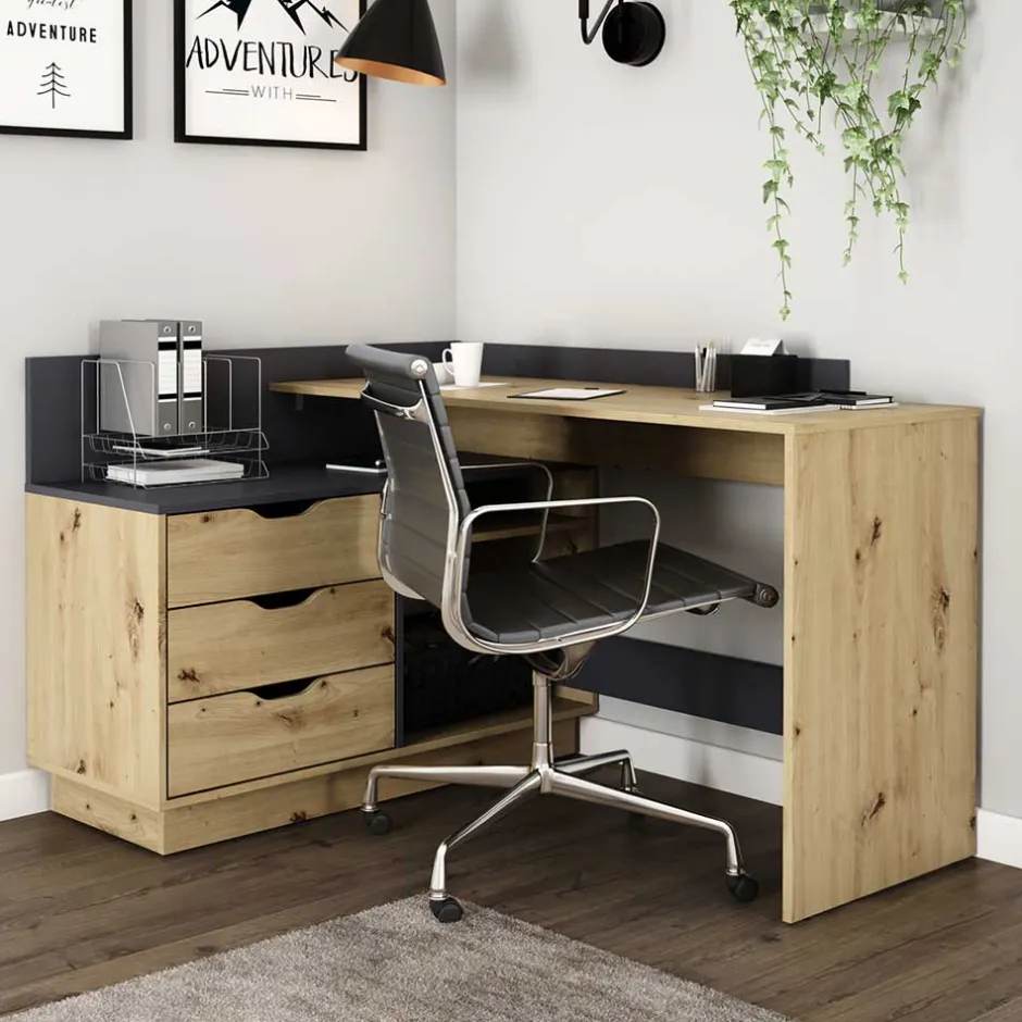 Kinder Wohnen Schreibtisch in Wildeiche NB & Anthrazit - Lician