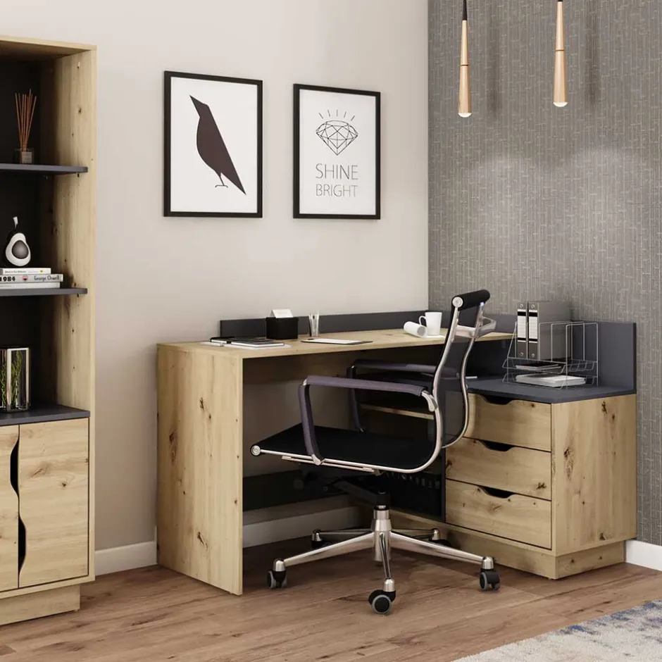 Kinder Wohnen Schreibtisch in Wildeiche NB & Anthrazit - Lician