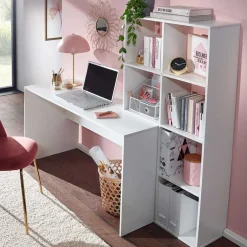 Schreibtisch mit Regal 6 Fächer in Weiß - Intora^Wohnen Outlet