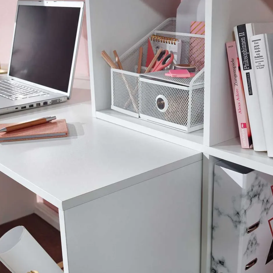 Schreibtisch mit Regal 6 Fächer in Weiß - Intora^Wohnen Outlet