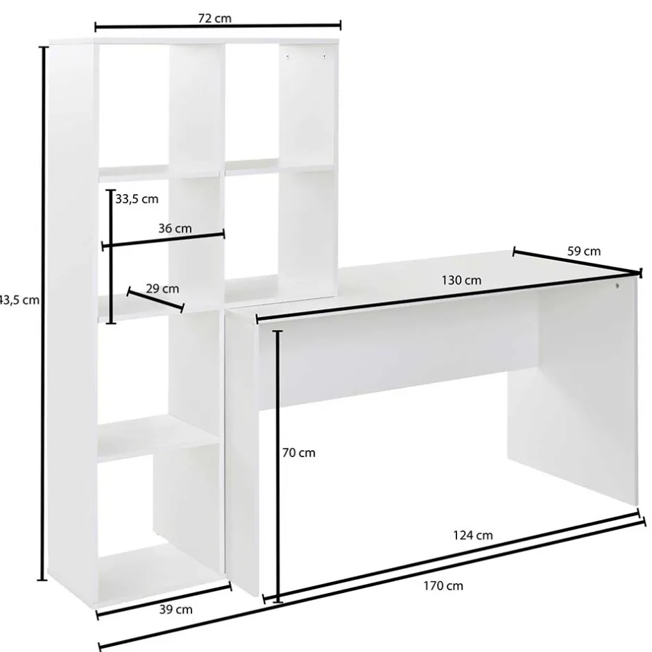 Schreibtisch mit Regal 6 Fächer in Weiß - Intora^Wohnen Outlet