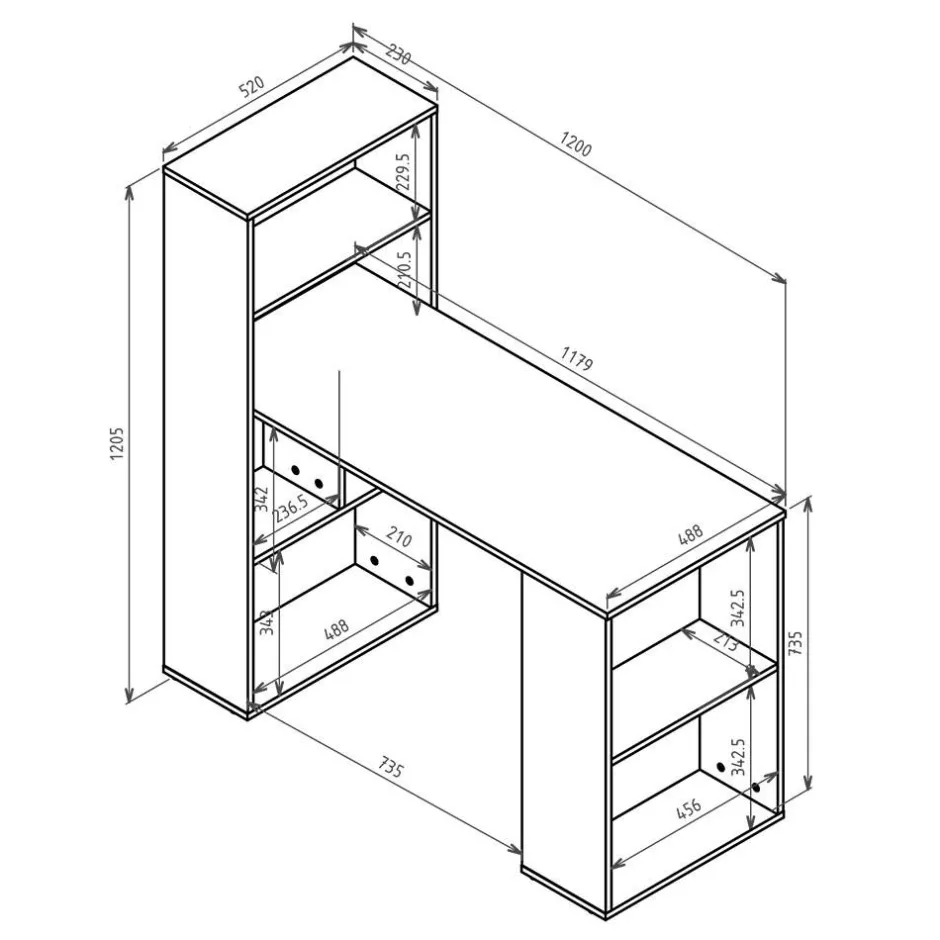 Wohnen Schreibtisch mit Regal in Weiß - Osicria