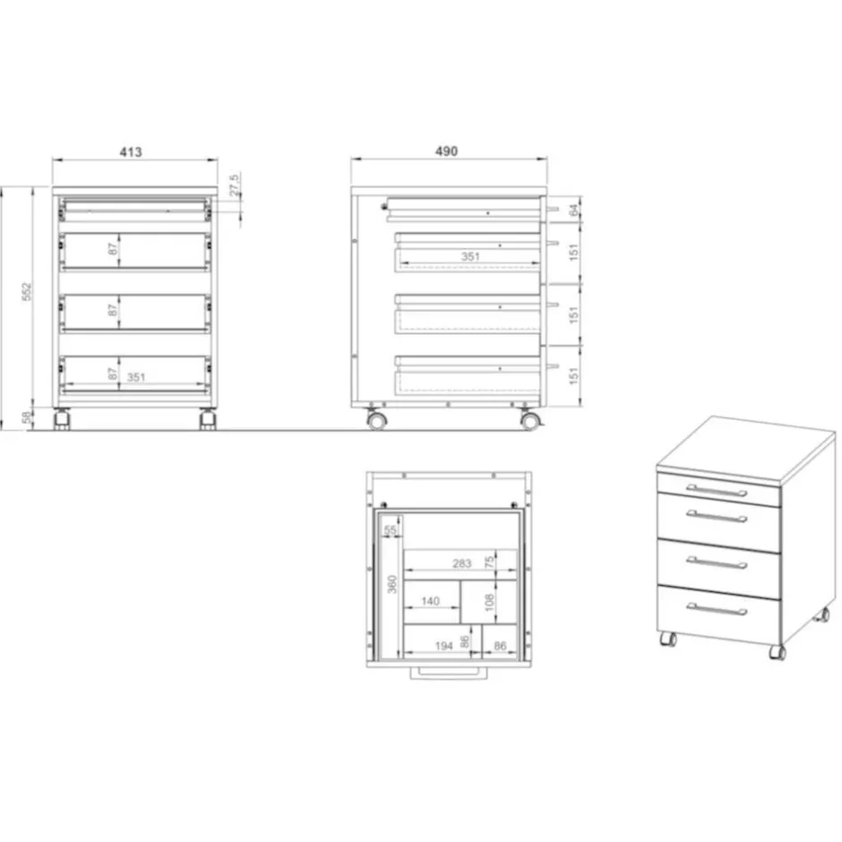 Wohnen Schreibtisch mit Rollcontainer Set - Chilena (zweiteilig)