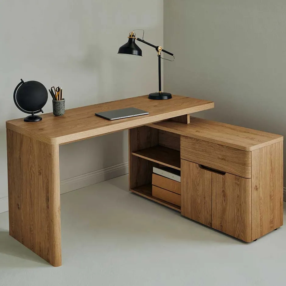 Schreibtisch mit Seitenregal in Eiche Optik - Abacho^Wohnen Hot