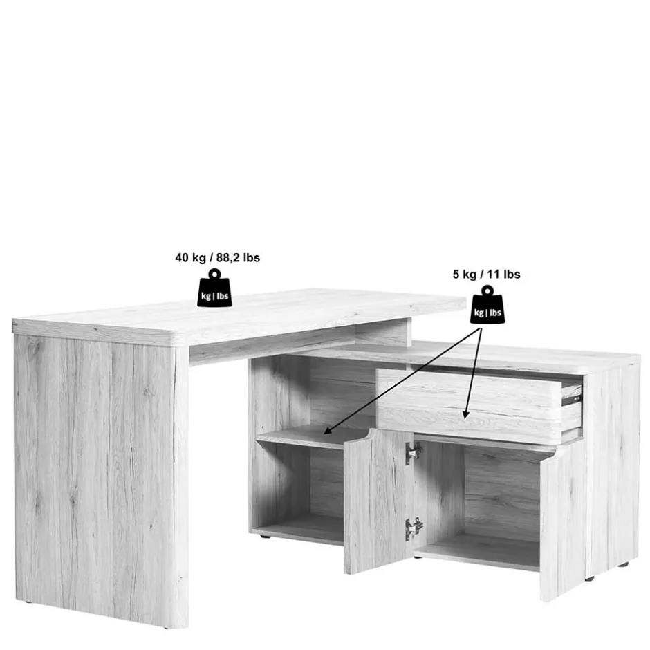 Schreibtisch mit Seitenregal in Eiche Optik - Abacho^Wohnen Hot