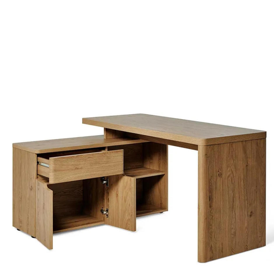Schreibtisch mit Seitenregal in Eiche Optik - Abacho^Wohnen Hot