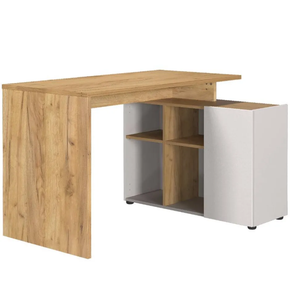 Wohnen Schreibtisch mit Seitenregal in Hellgrau - Chiron