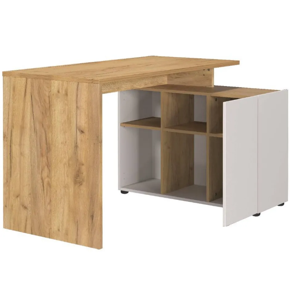 Wohnen Schreibtisch mit Seitenregal in Hellgrau - Chiron