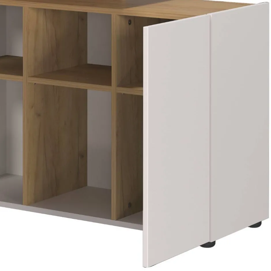 Wohnen Schreibtisch mit Seitenregal in Hellgrau - Chiron