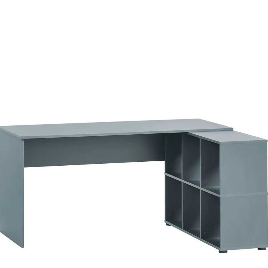 Wohnen Schreibtisch mit Seitenregal in Petrol Blau - Baiamare