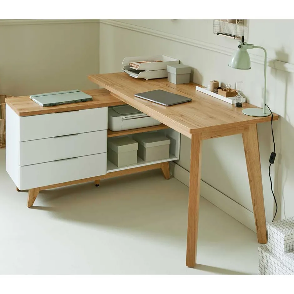 Wohnen Schreibtisch mit Stauraum als Eckausführung - Xuana