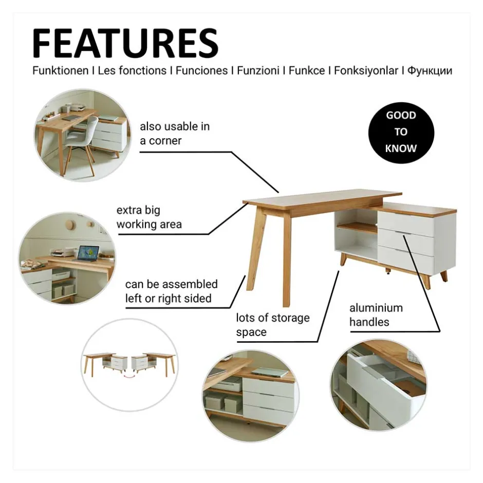Wohnen Schreibtisch mit Stauraum als Eckausführung - Xuana