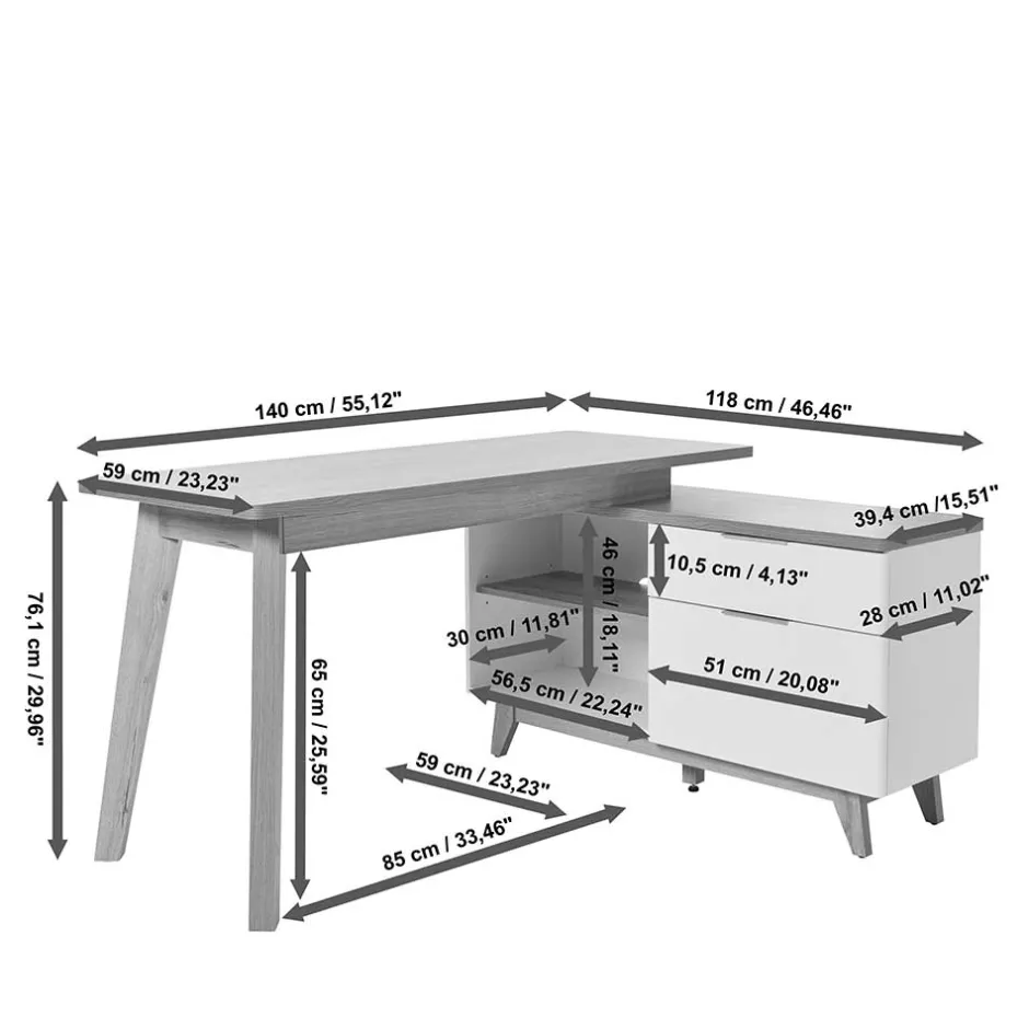Wohnen Schreibtisch mit Stauraum als Eckausführung - Xuana