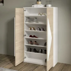 Wohnen Schuh Designschrank in Eiche Bianco & Weiß - Wilios