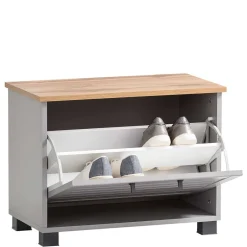 Wohnen Schuhbank mit Klappe in Platingrau & Eiche - Benja