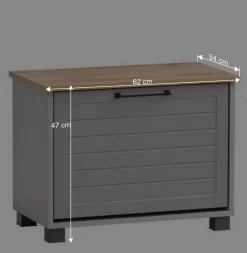 Wohnen Schuhbank mit Klappe in Platingrau & Eiche - Benja